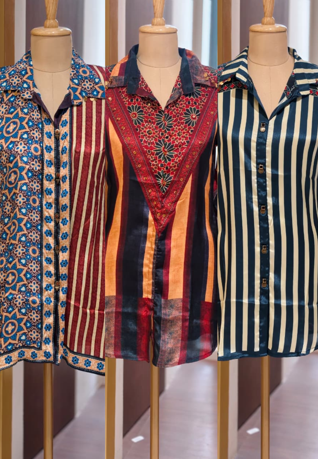 Stunning Striped Multi Block Prints Casual Crepe Shirts- 14923