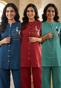 Flamingo Thread Embroidered Cute Motifs Cotton Casual Co-Ord Set- 15558