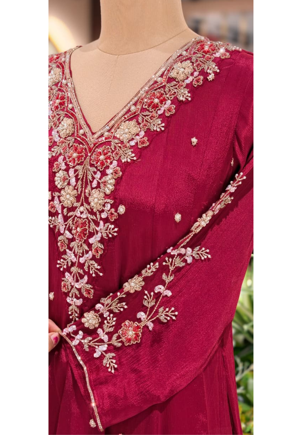 Premium Chinon Fabric Anarkali Full Suit Set with Intricate Hand Embroidery 13997 W48
