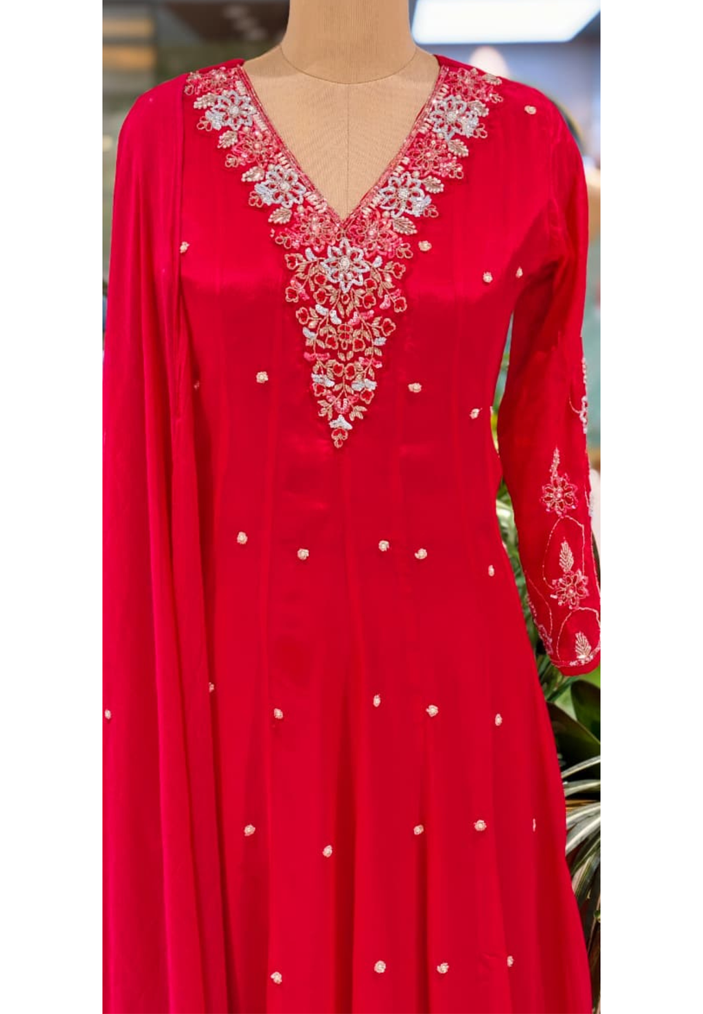 Elegant Chinon Anarkali Suit Set with Heavy Hand Embroidered Neckline & Buti Work Full Suit 13887 W46