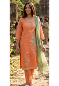 Graceful Peach Floral Embroidery Detailing Surat Mul Chanderi Full Suit Set With Dupatta- 14041 W63