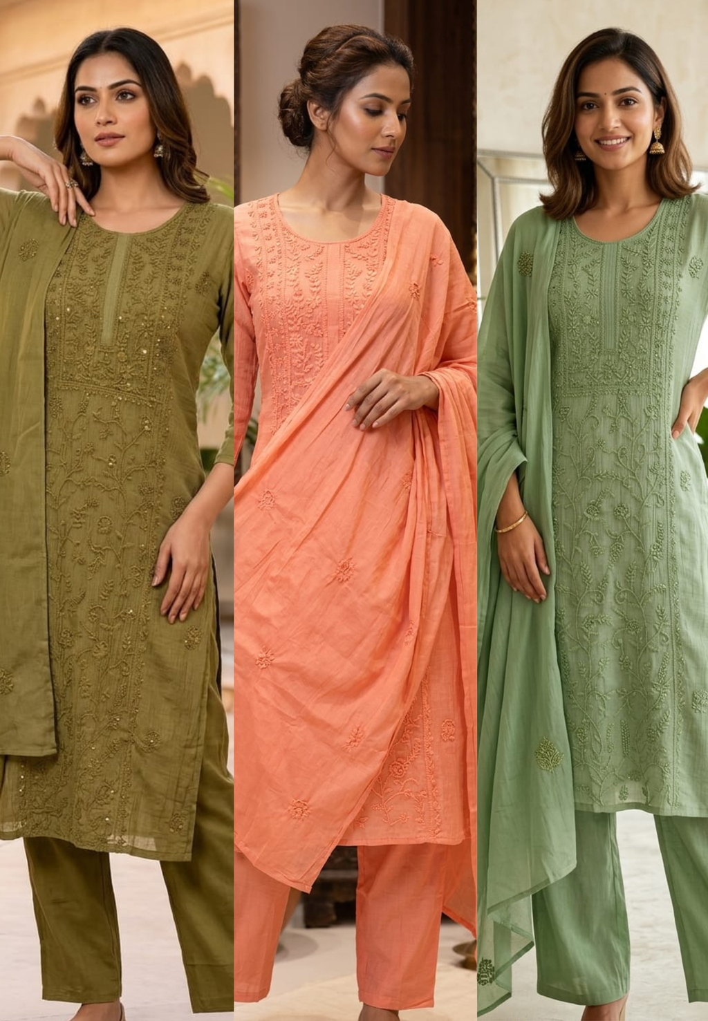 Premium Crush Mul Chanderi Fabric Straight Cut Full Suit Set with Thread Embroidery 14084 W60