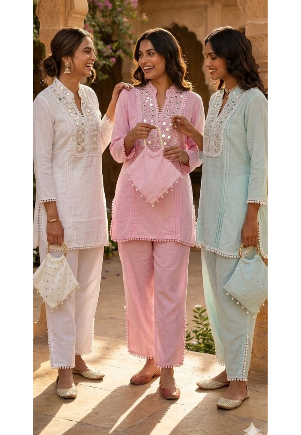 Sequin Tassel With Cut Dana Touch Yoke Elegant Co-Ord Set With Potli- 14255 W105