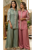 Sheer Shine Beautiful Handwork Over Neck & Sleeve Crepe Elegant Co-Ord Set-14247 W114