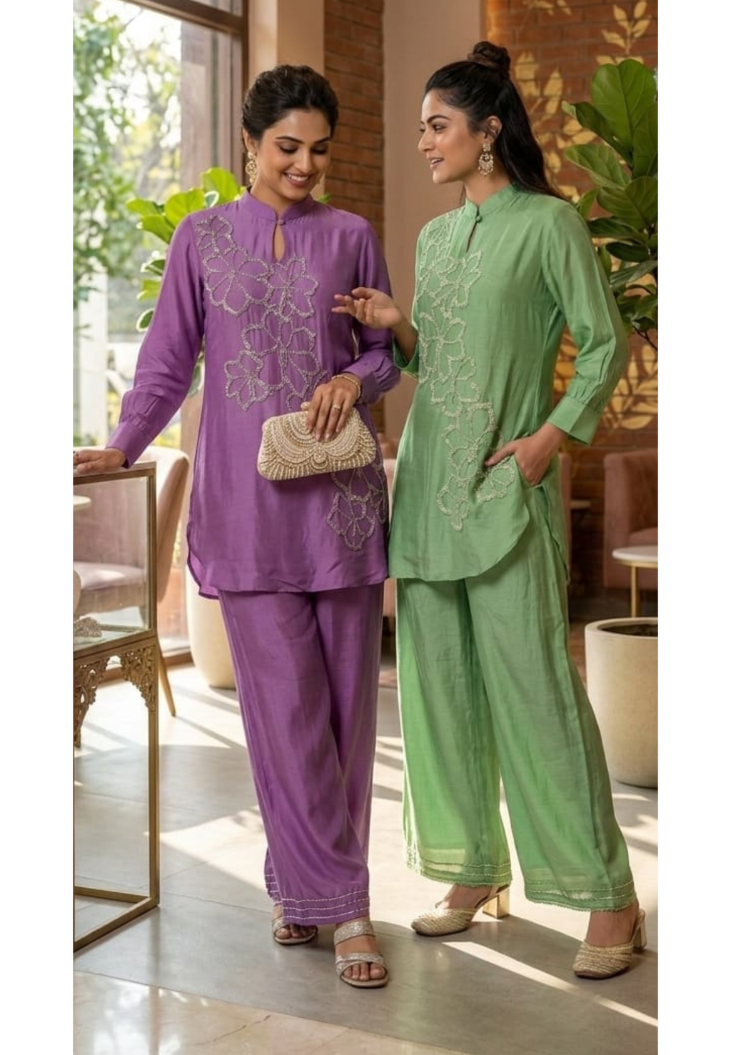 Sequin Cut Dana Tuti Fruti Look Floral Embroidered Chinon Co-Ord Sets- 14246 W115