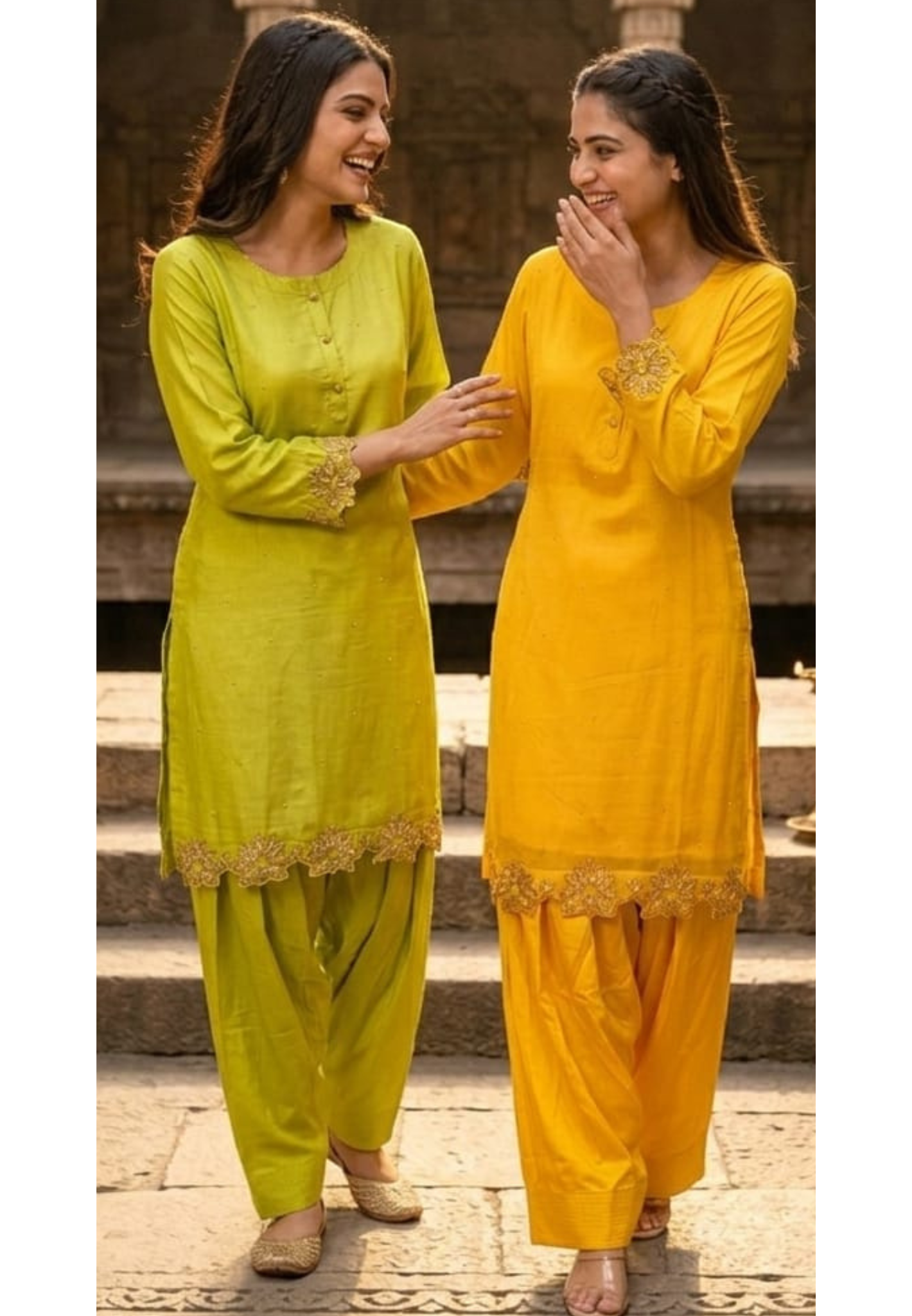 Minimal Cut Dana Side Embroidery Work Solid Chinon Co-Ord Set With Farsi Bottom- 14248 W112