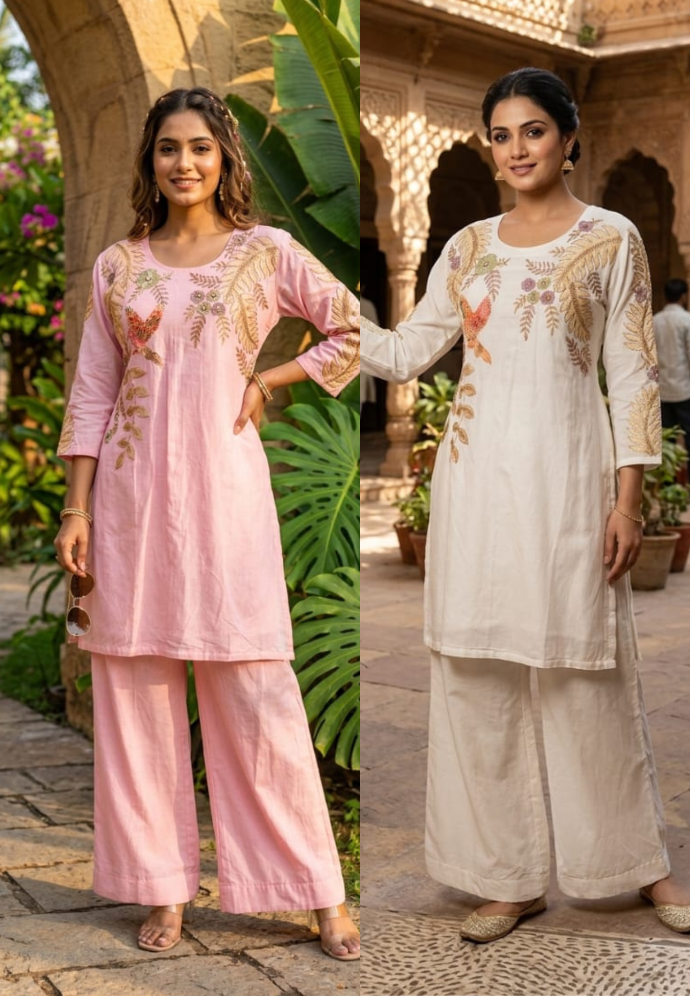Figure Printed Co-Ord Set With Golden Outline Work In Mul Chanderi Fabric-13925 W118