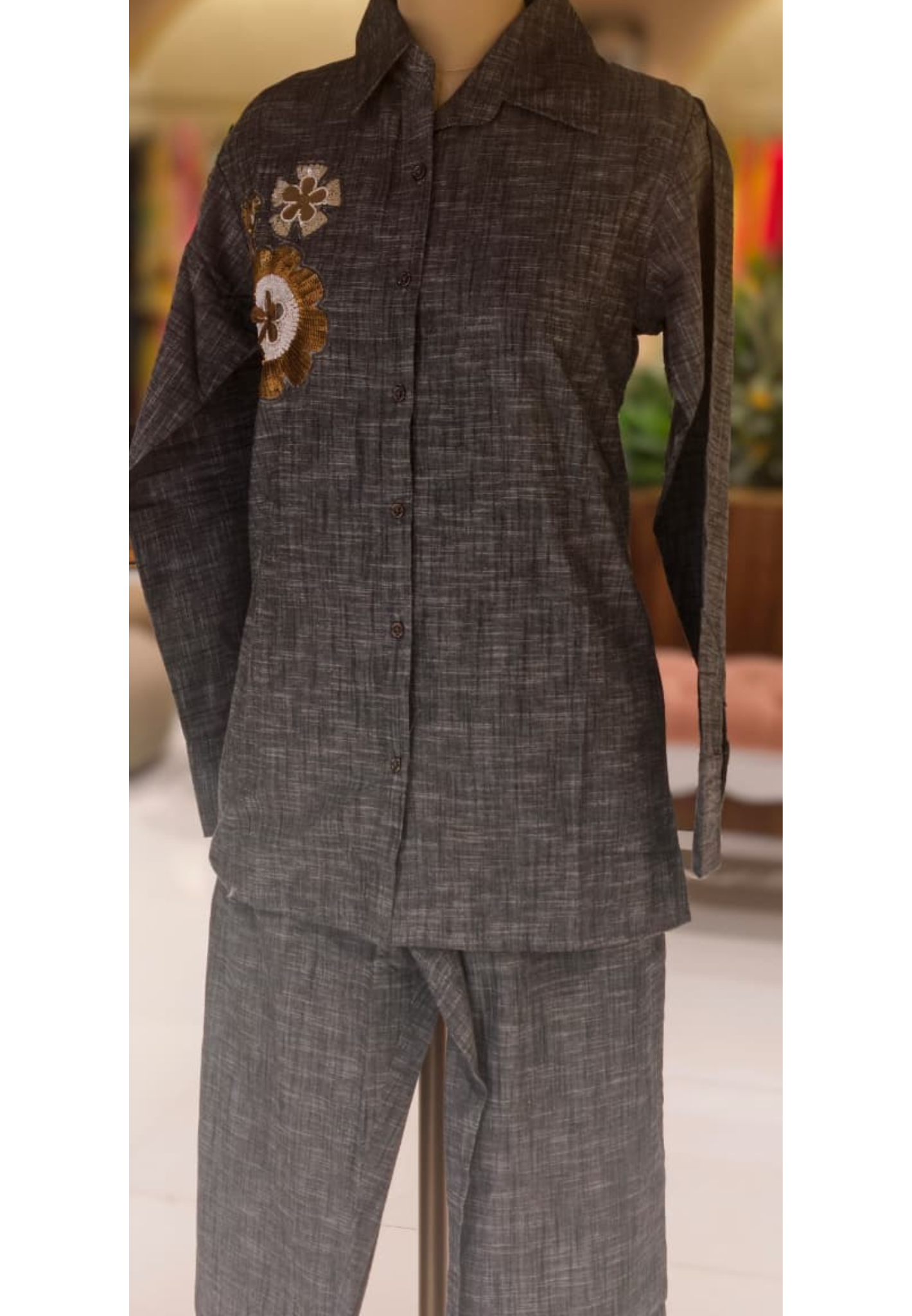 Sequin Touch Floral Broach Look Solid Ash Elegance Co-Ord- 14336 W128