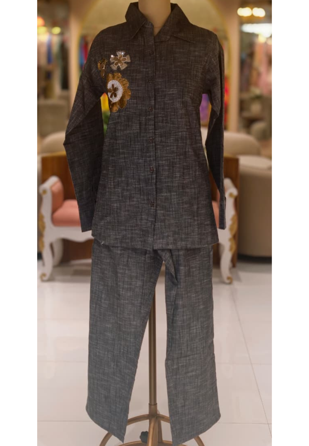 Sequin Touch Floral Broach Look Solid Ash Elegance Co-Ord- 14336 W128