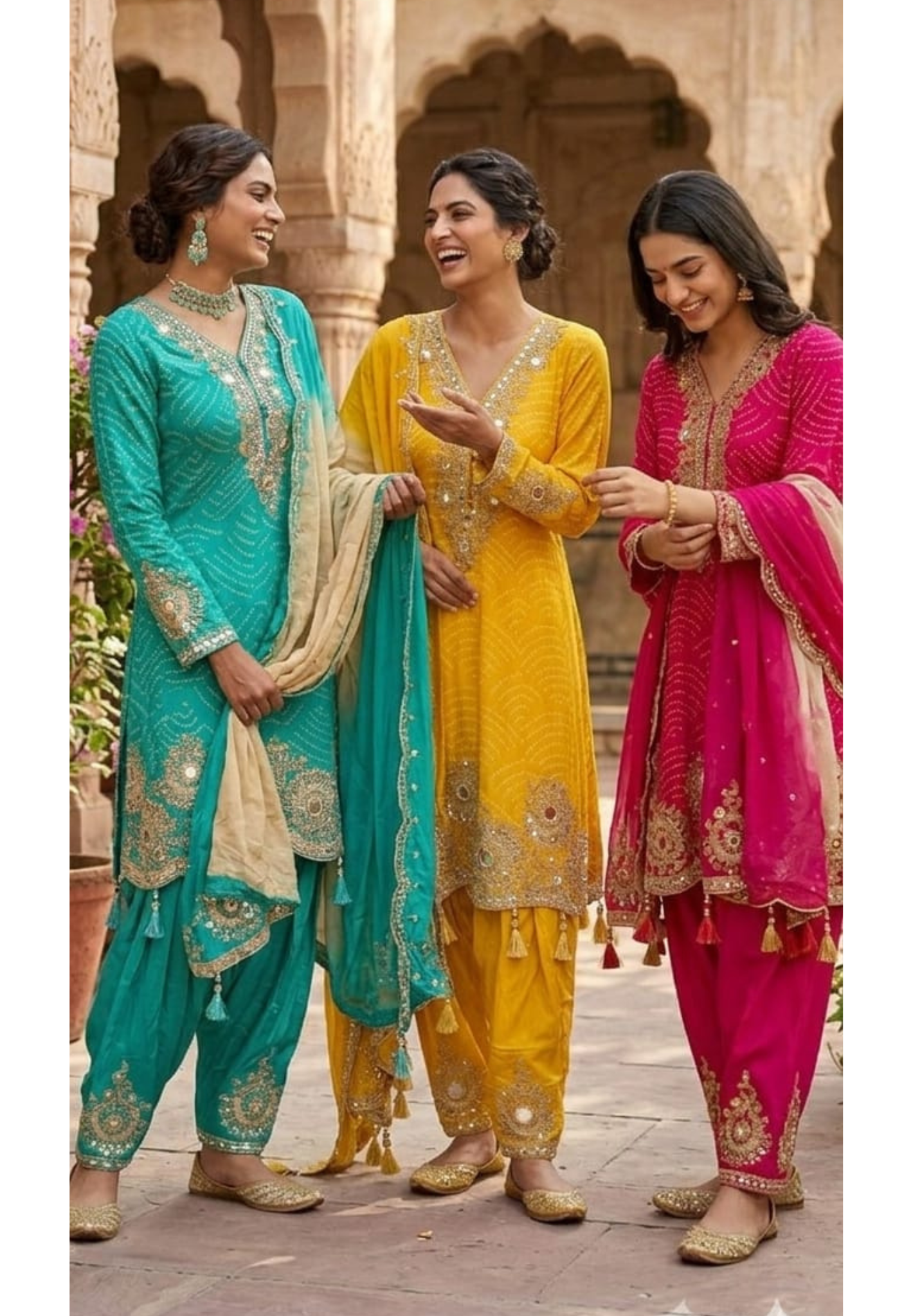Exquisite Bandhani Crepe Farsi Salwar Kameez Set with Intricate Mirror Work, Zari Embroidery, and Matching Dupatta- 14395