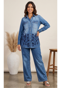 Unique Contemporary Look Floral Ombre Denim Embroidered Co-Ord Set- 14464 W158