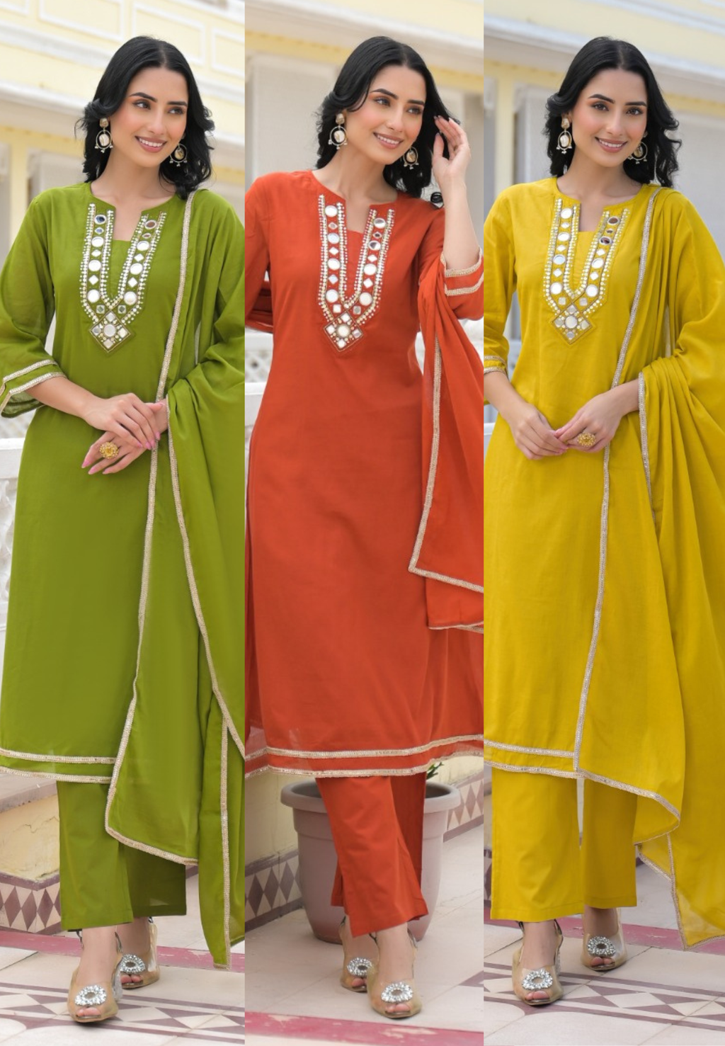 Royal Mirror Festive Glow Ensemble A-Line Mul-Cotton Full Suit Set With Dupatta- 14534 W161