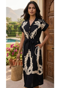 Midnight Noir Bold Nautical Patchwork A-Line Ankle Length Frock with Waist Tie- 14576