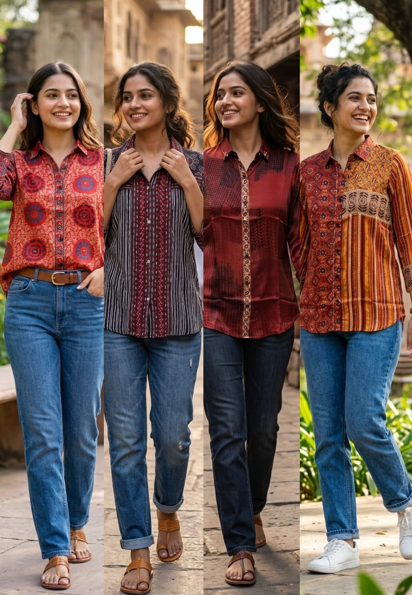 Crepe Canvas Monochrome Ajrakh Print Casual Shirts-14611