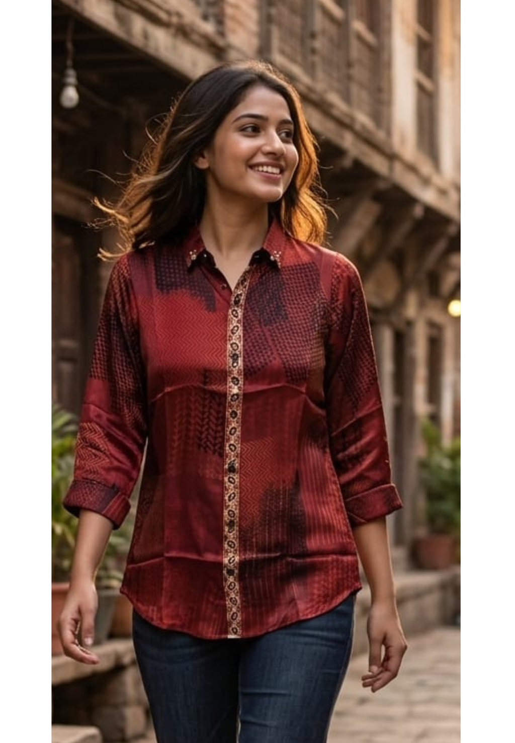 Crepe Canvas Monochrome Ajrakh Print Casual Shirts-14611