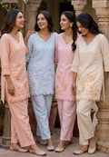 Sequin Cut-Work Neck Line Pastel Shaded Cotton Co-Ord Set- 14612