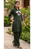 Unique Floral Paisley Patch Look Collared A-Line Cotton Co-Ord Set- 14583
