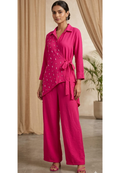One Sided Golden Statement Work Solid Knotted Stretchable Co-Ord Set- 14789