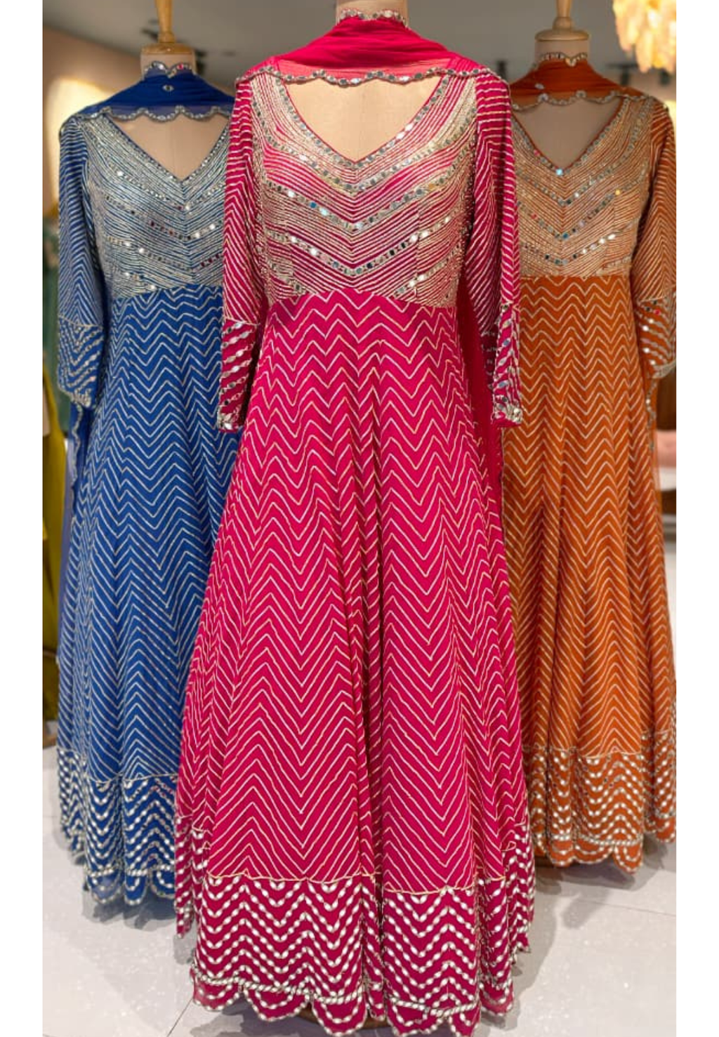Majestic Premium Zari & Mirror Work Chevron Georgette Floor Length Anarkali Set with Dupatta- 14233