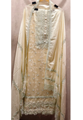 Premium Chanderi Elegant Cream Embroidered Unstitched Full Suit Set with Lace Detailing- 14918