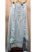 Premium Pastel Embroidered Unstitched Full Suit Set with Dupatta In Lace Detailing- 14916