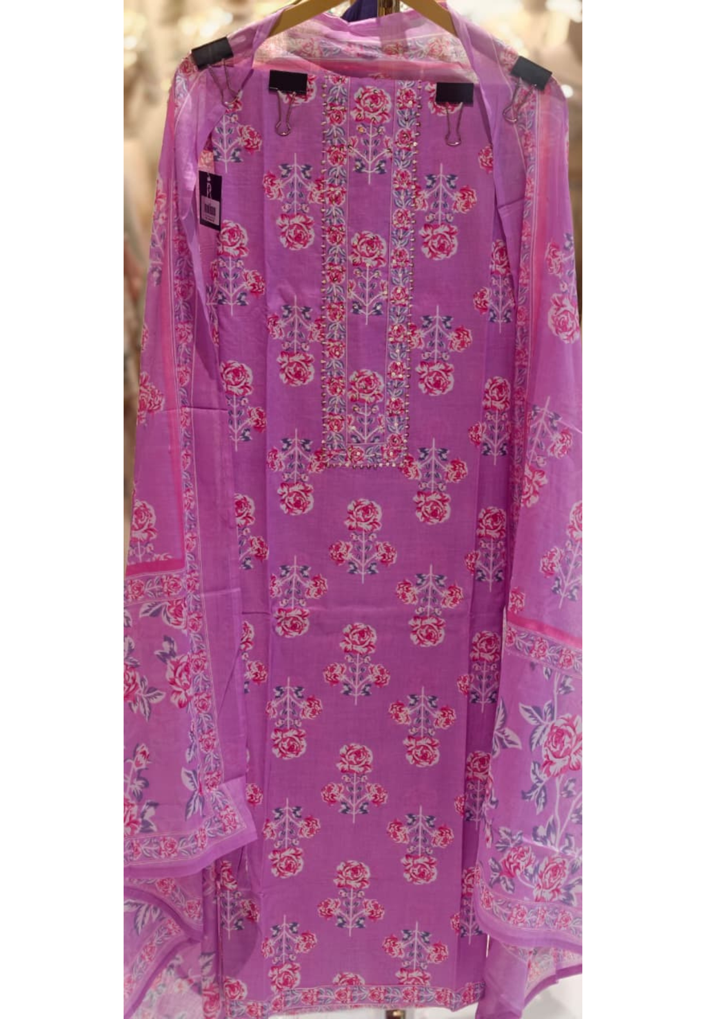 Beautiful Shades Upside Down Floral Print Premium Cotton Unstiched Dull Suit Set With Dupatta- 14378