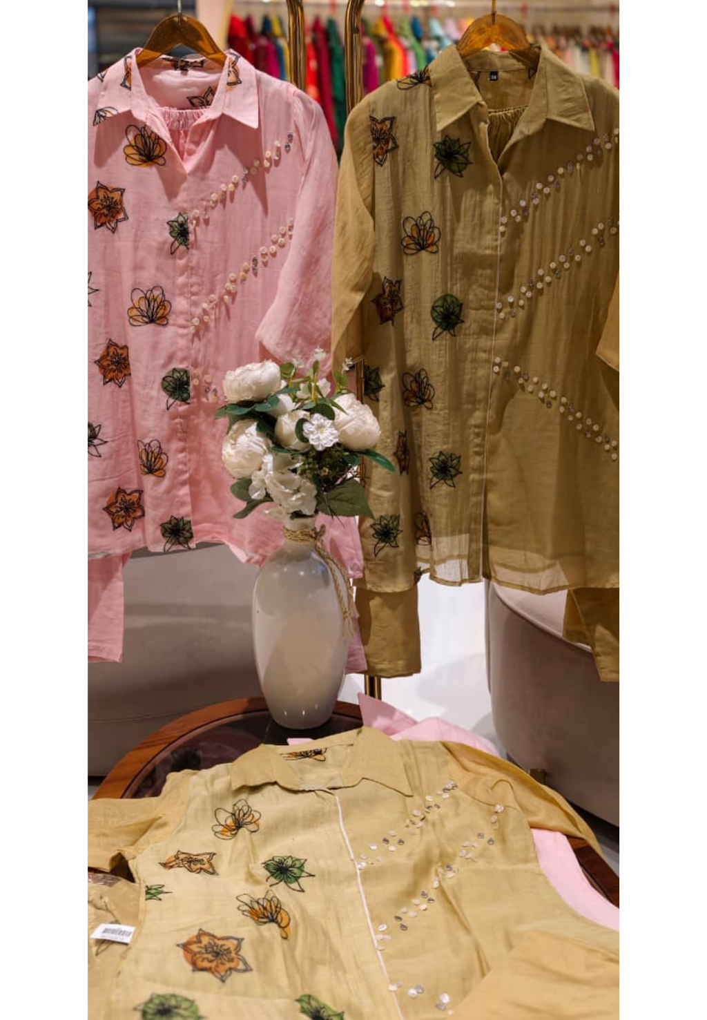 Cute Floral Accent With Buttoned Touch One Shade Casual Co-Ord Set- 14929