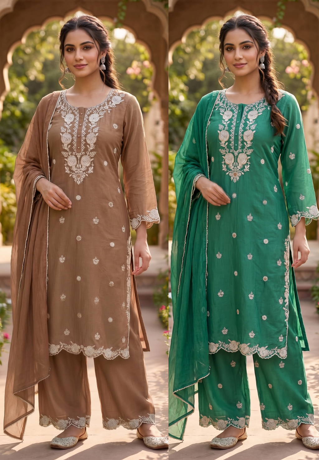 Intricate Floral Embroidery With Cut-Dana Upwork Mul Chanderi Full Suit Set With Dupatta- 14218