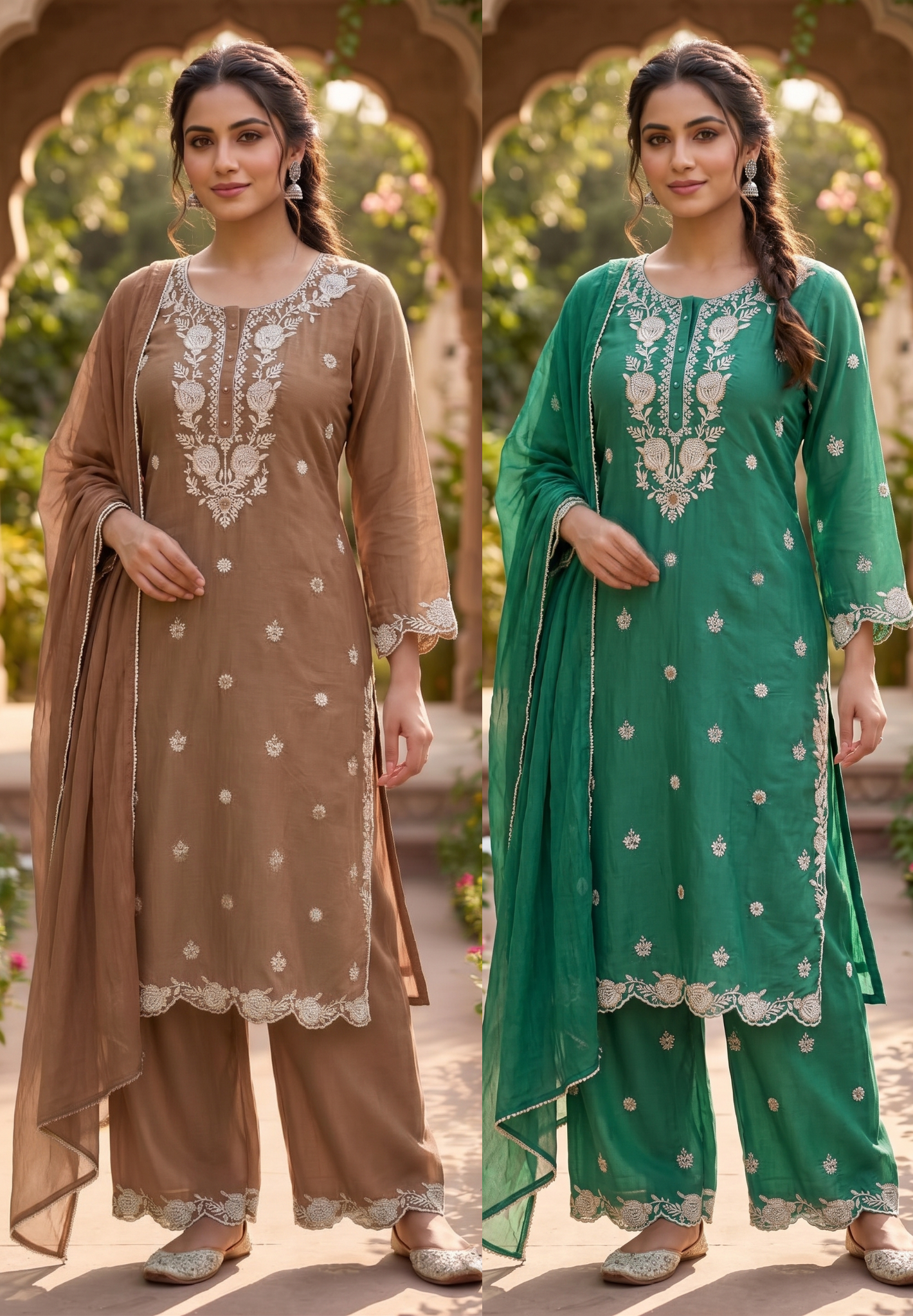 Intricate Floral Embroidery With Cut-Dana Upwork Mul Chanderi Full Suit Set With Dupatta- 14218