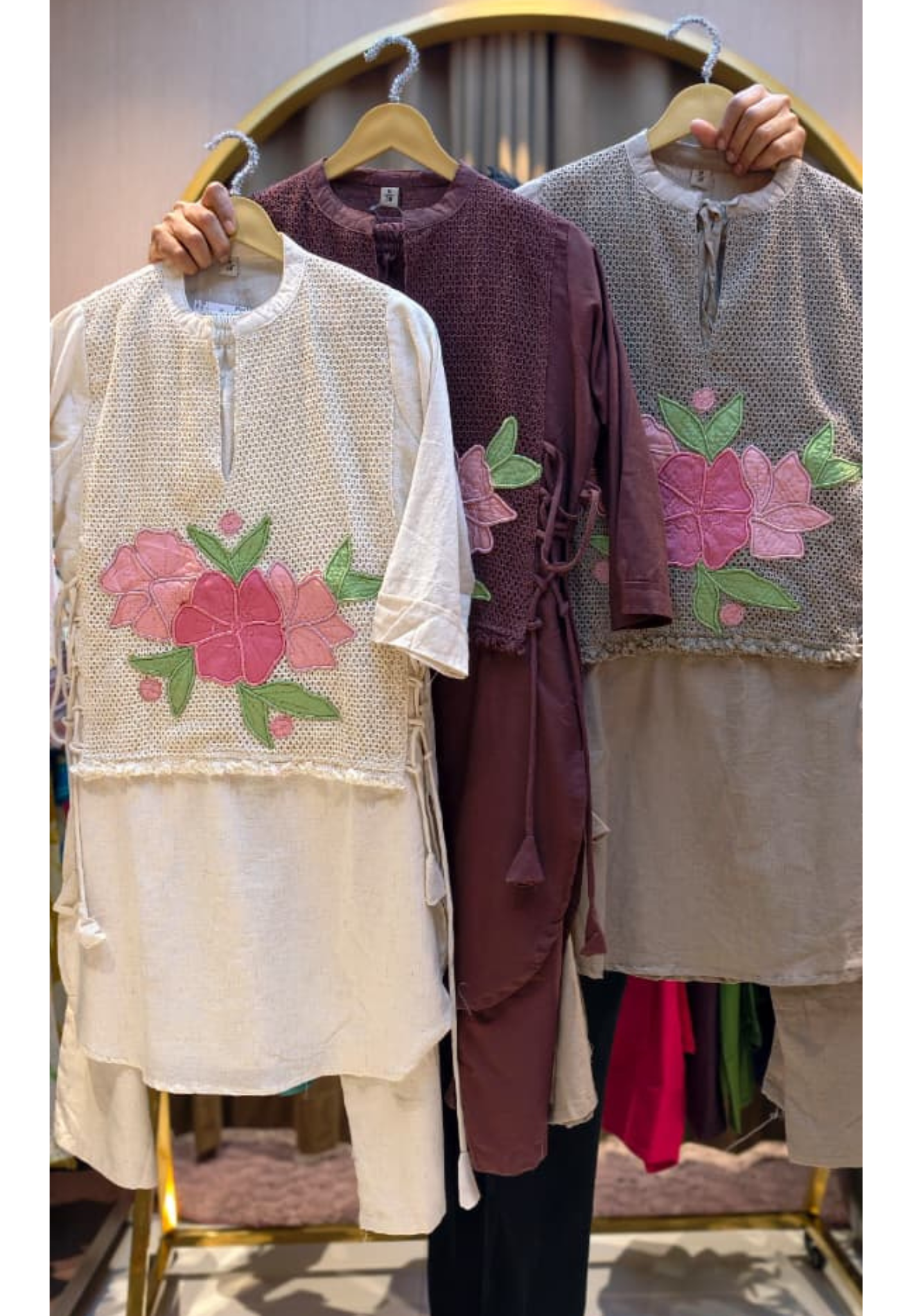 Floral Applique Co-ords Set with Jute Cotton Textured Overlay- 14962