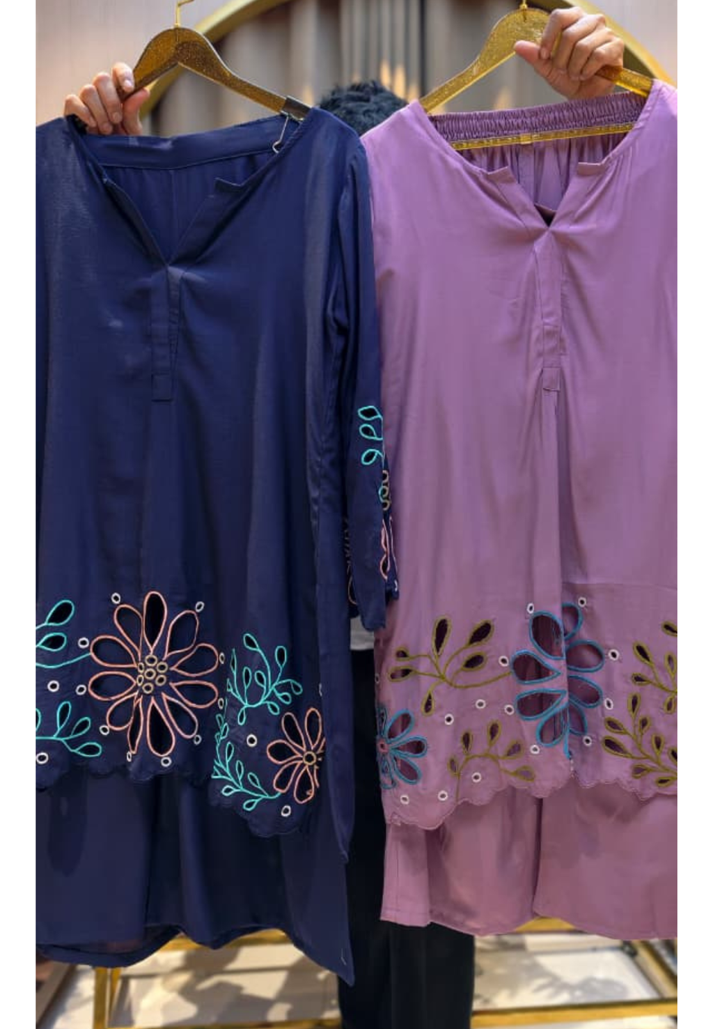 Premium Imported Fabric Floral Hem Cut-Work Embroidery Co-Ord Set