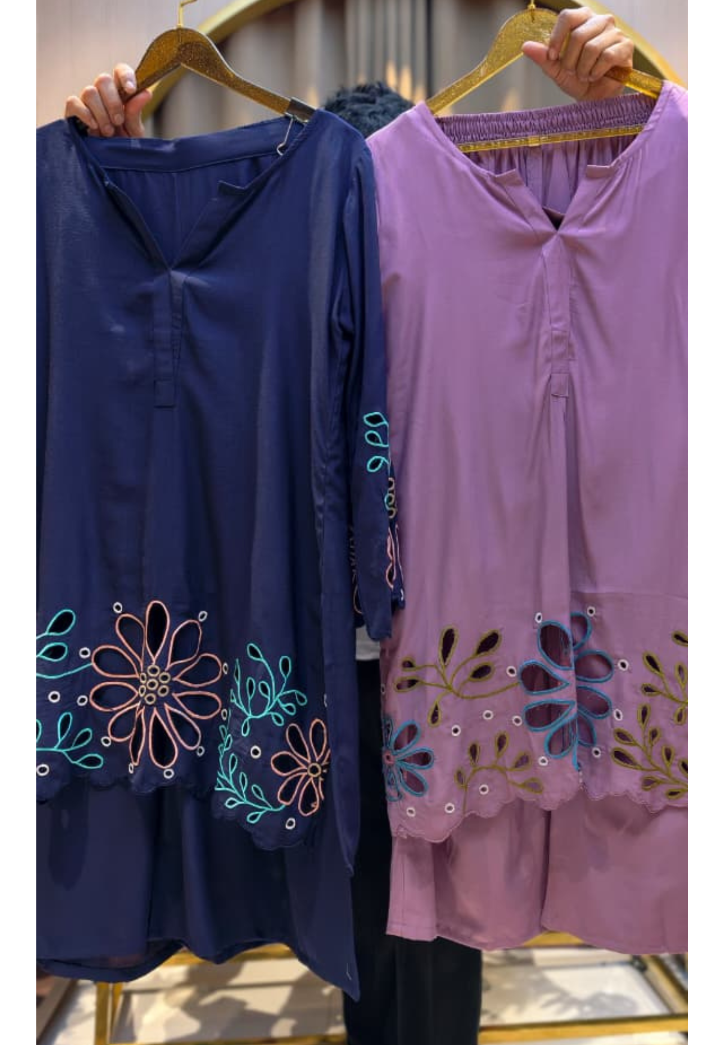 Premium Imported Fabric Floral Hem Cut-Work Embroidery Co-Ord Set