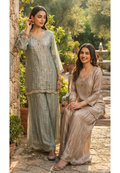 Scalloped V-Neck Metallic Tissue Real Mirror Ensemble Co-Ord Set- 15392