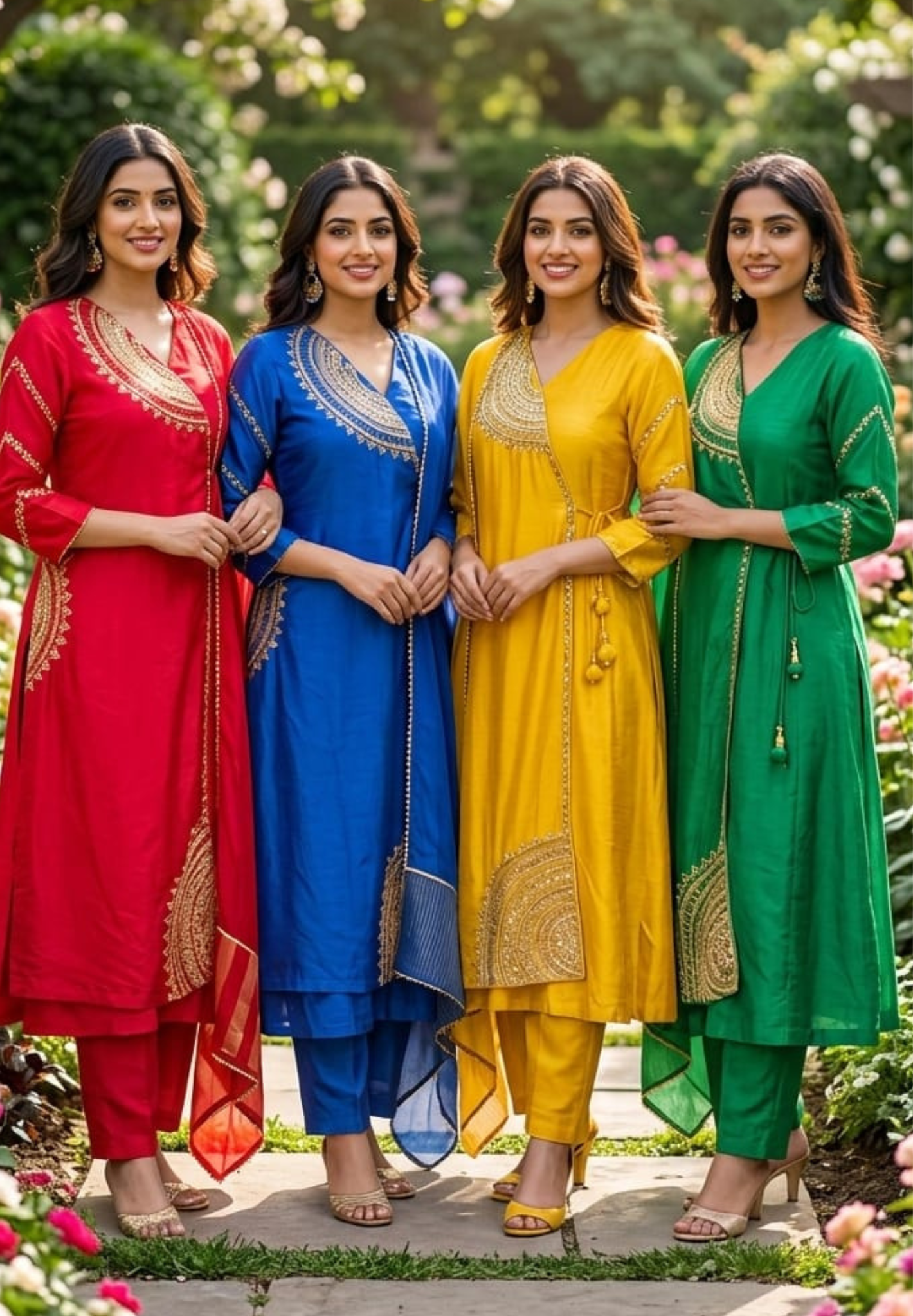 Half Phased Zardosi Embroidered Angrakha Style A-Line Russian Silk Full Suit Set with Dupatta- 15324