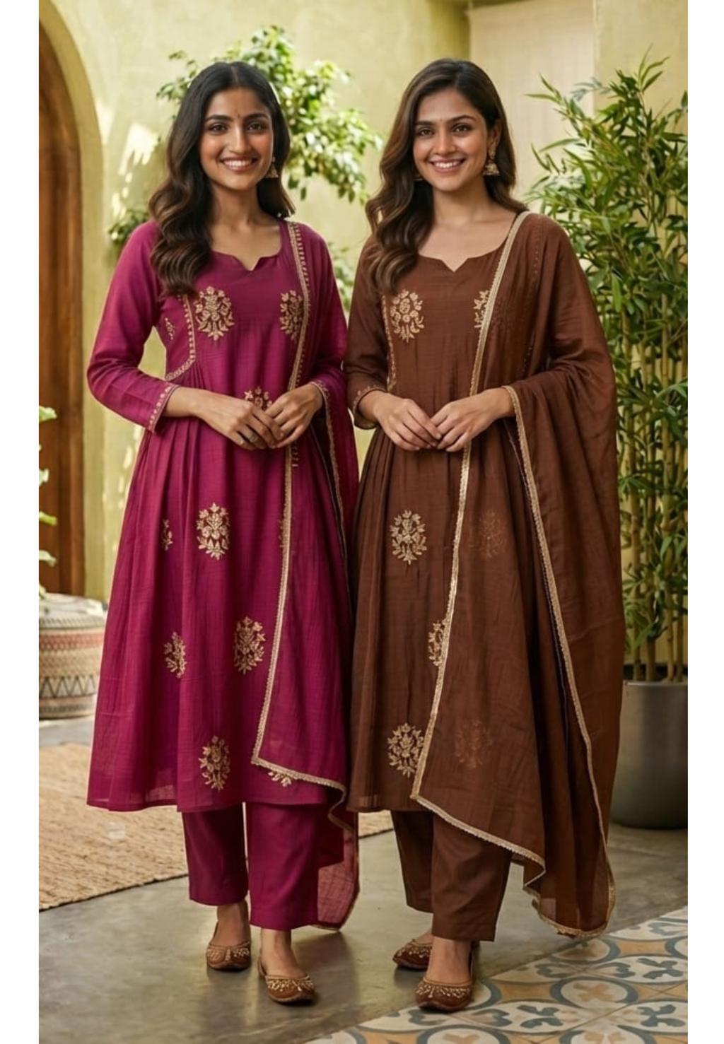 Crush Surat Mul-Chanderi Embroidered Side Pleated A-Line Full Suit Set with Dupatta- 15423
