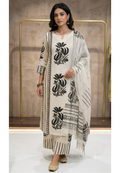 Giant Leafy Patch With Stripe Motifs Flex Cotton Full Suit Set With Dupatta