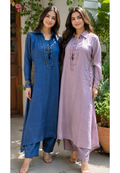 Beads Embellished Stunning Inner Attach Look A-Line Kurta With Bottom In Jute Fabric- 15088