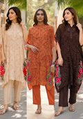 Pin-tucks Hand-Embellished Textured Floral Embroidery Kaftan Style Indo-Wear With Matching Bottom- 15538