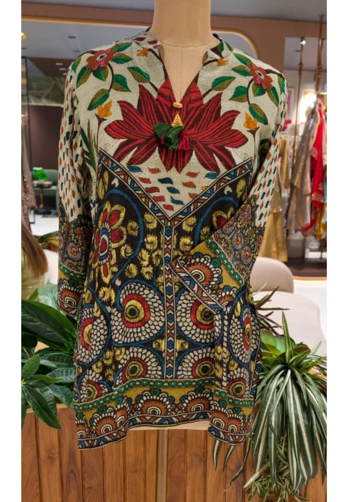 Madhubani-Inspired Folk Art Multicolor Print Muslin Kurti Only- 16033