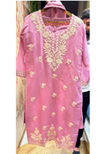 Beautiful Pink Fine Floral Chikankari Look Embroidery Mul-Chanderi Full Suit Set With Dupatta- 15922