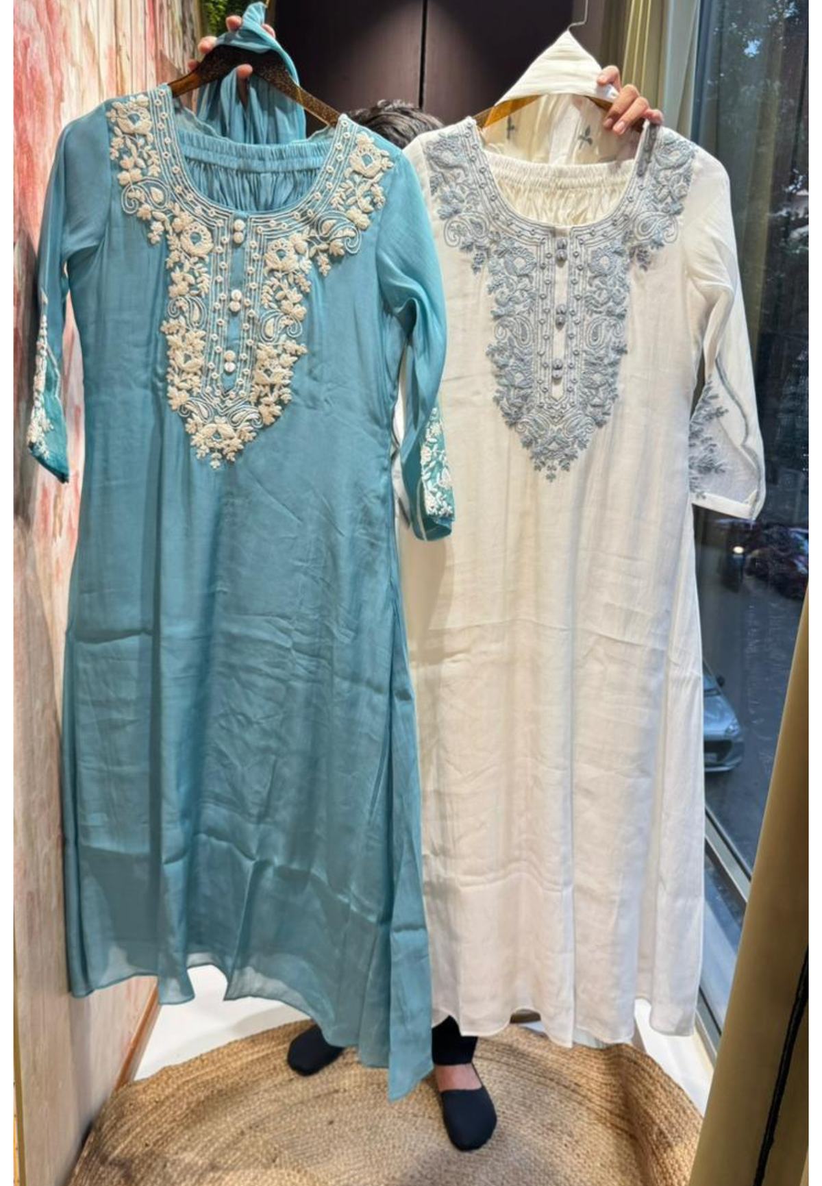 Fine Floral Chikankari Look Embroidery Mul-Chanderi Full Suit Set With Dupatta- 16125