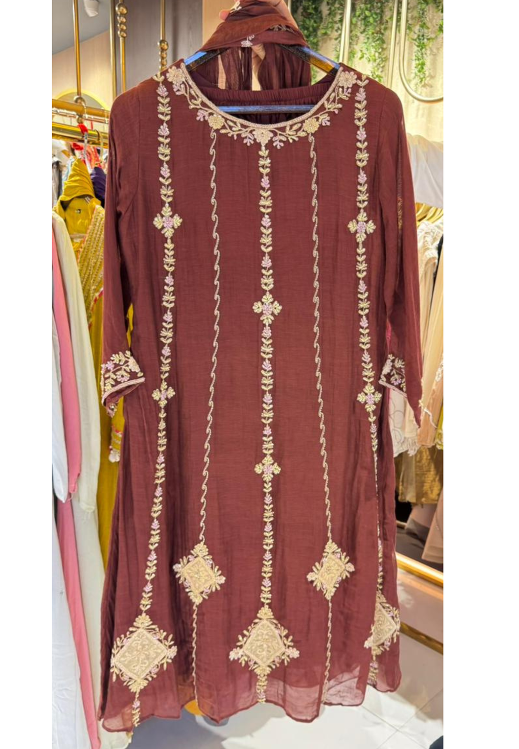 Choco Mocha Inspired Heavy Embroidery A-Line Mul-Chanderi Full Suit Set With Dupatta- 14989
