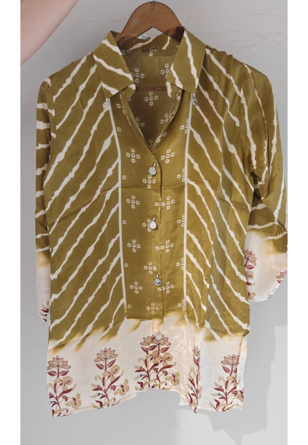 Bandhej Ombre Elegance Leheriya Print Casual Crepe Shirts- 16287