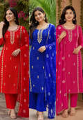 Gotta Leaf Zardosi Embroidered Leheriya Elegance Vibrant Georgette Full Suit Set With Dupatta- 15709