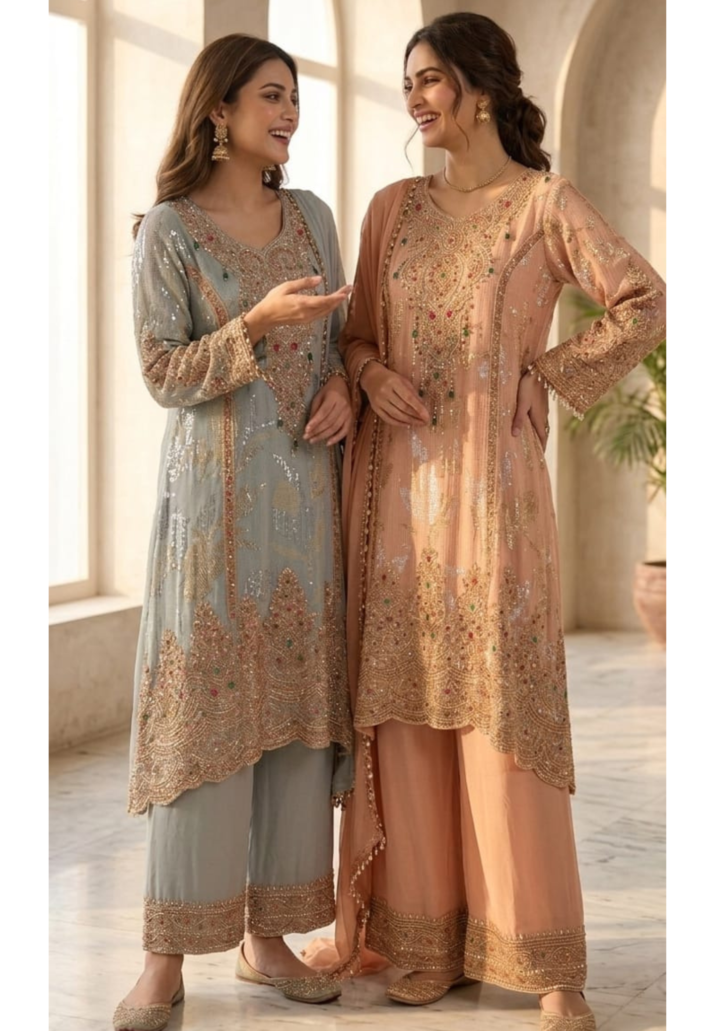 Heavy Elegant Hand Embroidery Sequin Work Pastel Shade Party Wear Palazzo Full Suit Seteq