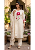Cute Lotus Intricate Embroidered Detailing Kora Cotton Full Suit Set With Dupatta- 14702