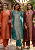Elegant Beautiful Dual-Tone A-Line Kurta With Bottom and Dupatta In Surat Mul Chanderi Fabric