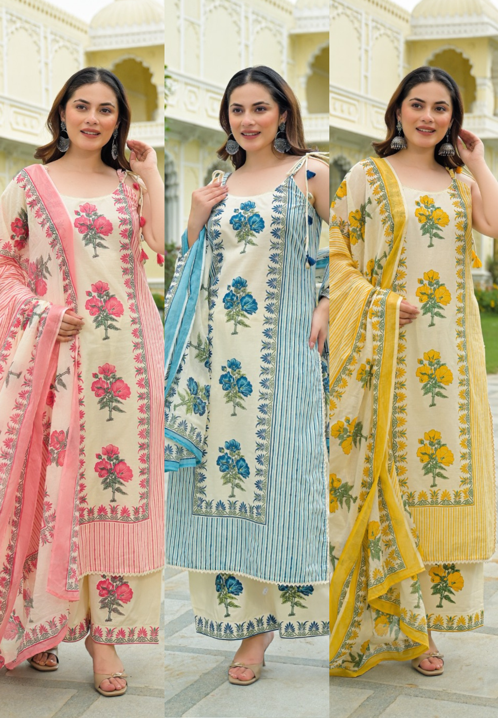 Strappy Kodi Tassel Sleeveless Printed Cotton Full Suit Set With Dupatta- 14794
