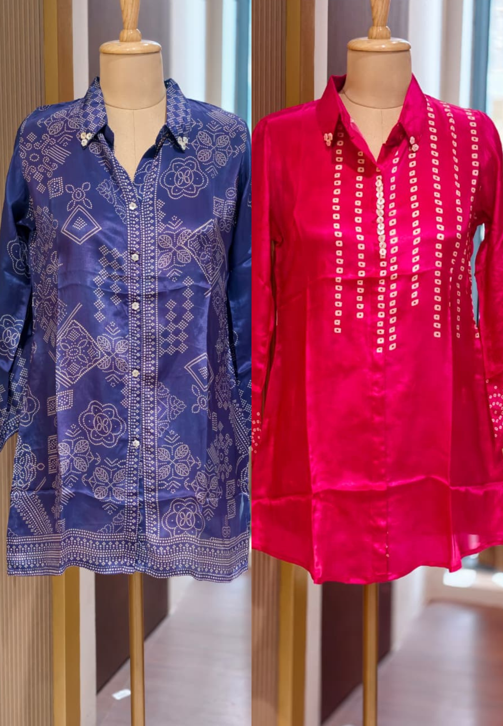 Bandhej Print Trendy Crepe Shirt with Decorative Button Detailing-14924