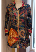Multicolor Mossaic Gardenia Print Button Detailing Casual Crepe Shirt- 14925